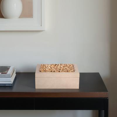 Sagebrook Home Elegant Ivory 11" Box with Gold Open Cut-Out Top - MDF, Faux Leather, Aluminum - 11" x 8" x 4"
