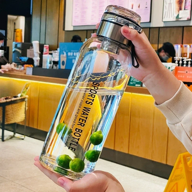 Glas-Wasserflasche mit großem Fassungsvermögen, transparenter Milchsaftbecher für Tour, Outdoor-Sport und Reisen, auslaufsichere Glasflasche Image