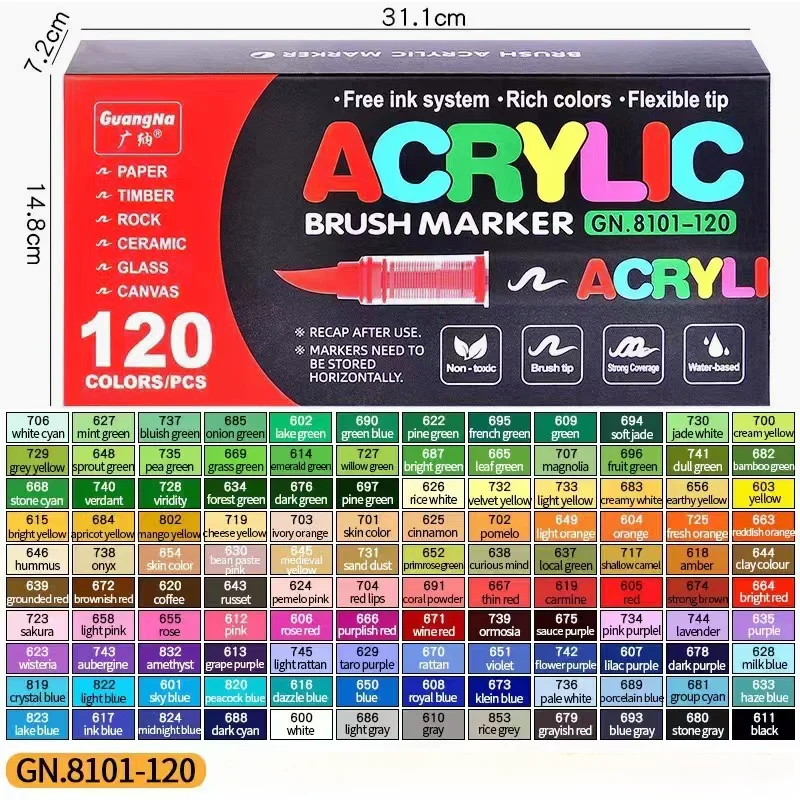 12-120 Farben GuangNa Set Acrylfarben Marker Pinselspitze Farbmarker für Felsmalerei Festival Geschenk DIY Kunstmarker Image