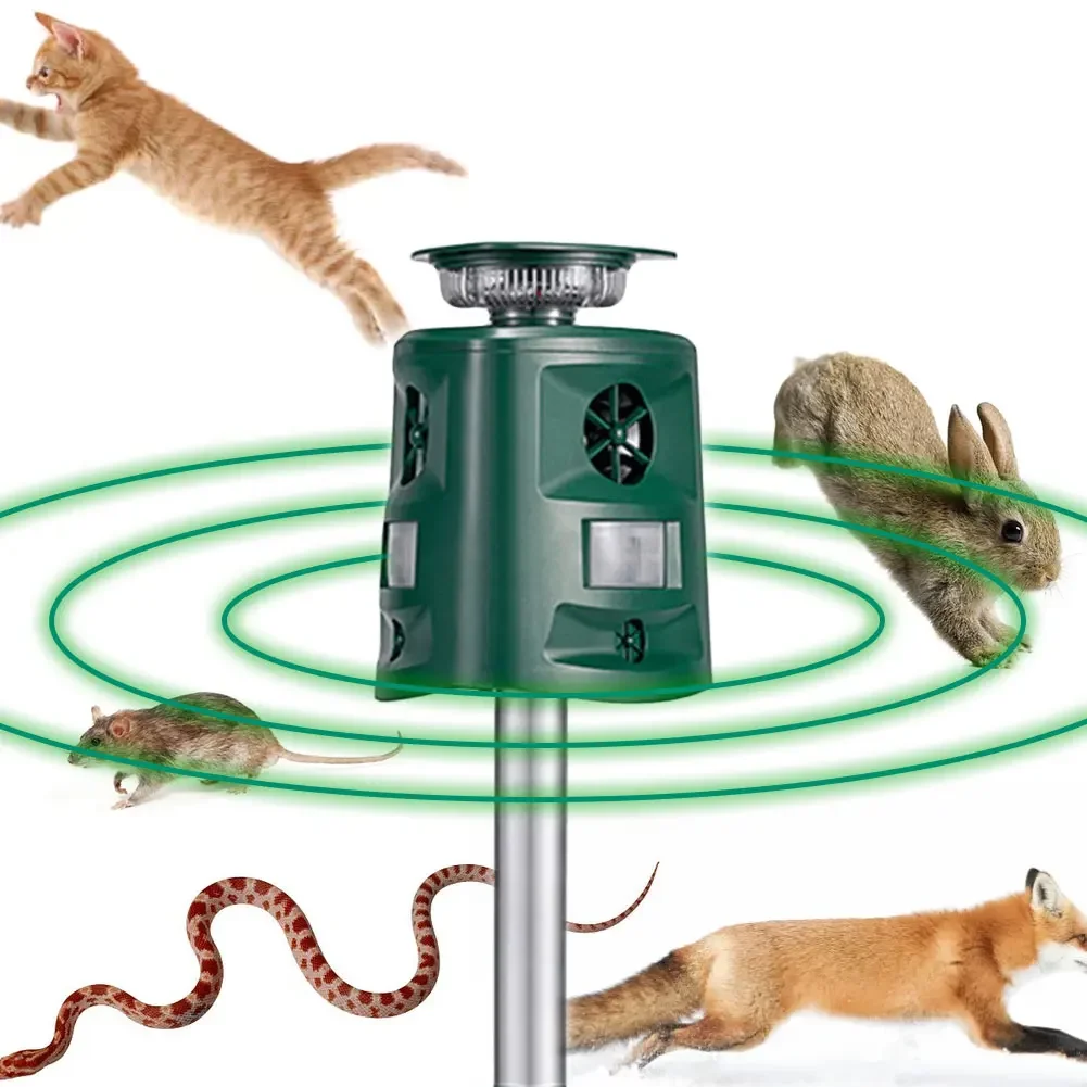 Ultraschall-Tiervertreiber, Schädlings-Tiervertreiber, 360-Grad-Solar-Katzenabschreckung, IP44, wasserdicht, 5 Modi für Hund, Katze, Vogel, Kaninchen Image
