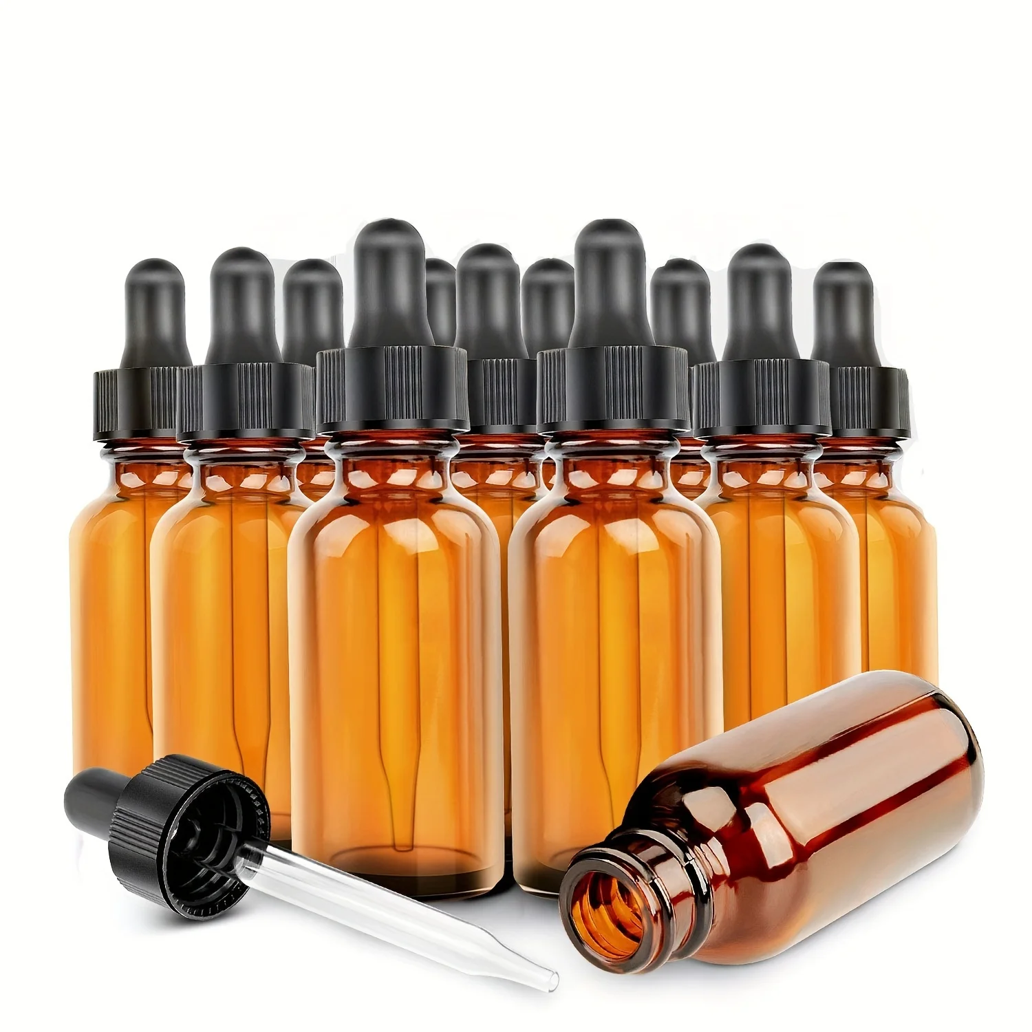 12 Stück 5 ml – 50 ml leere Tropfflasche, nachfüllbare Braunglas-Pipettenflaschen für ätherische Öle, Aromatherapie-Flüssigkeitstropfflasche Image