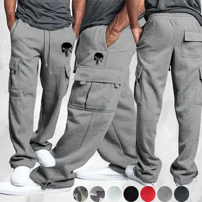 New casual pants men's loose straight large size clothing multi-function work pants black jogging pants casual men's pants