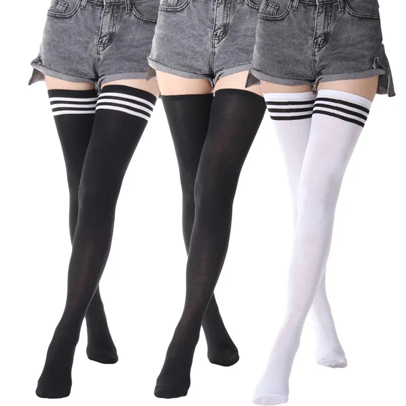 Sexy schwarz weiß gestreifte lange Socken Frauen über Knie Oberschenkel hohe Socken Strümpfe für Damen Mädchen warme Kniestrümpfe ﻿ Herbst Winter Image