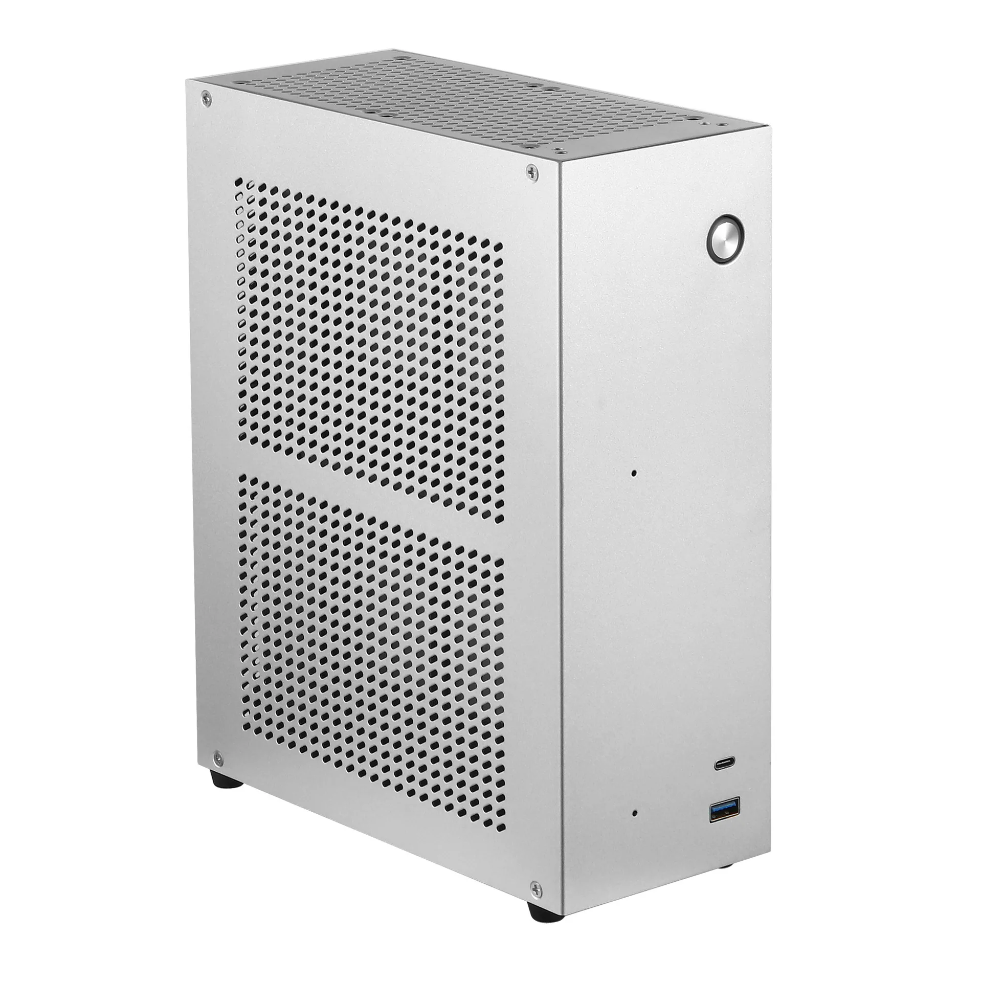 Desktop-Chassis ITX Computergehäuse Mini NAS Computergehäuse Dual 3,5-Zoll-Festplatte vorne USB3.0 TYPEC-Schnittstelle