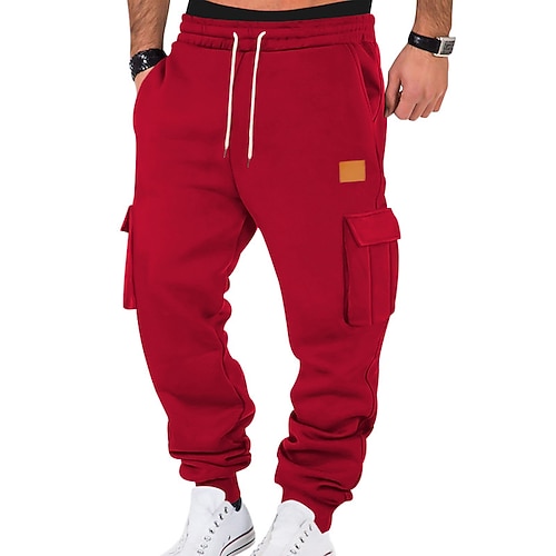 Herren Jogginghose Jogger Hose Hosen Cargo-Jogginghose Tasche Kordelzug Elastische Taille Glatt Komfort Sports Outdoor Täglich Modisch Brautkleider schlicht Schwarz Weiß Mikro-elastisch Image