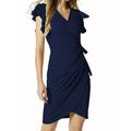 Damen Arbeitskleidung Wickelkleid Elegant B¨¹ro Täglich Minikleid Rüsche Patchwork V Ausschnitt Kurzarm Glatt Regular Fit Schwarz Wein Dunkelblau Sommer Herbst S M L XL 2XL
