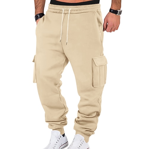 Herren Fleecehosen Jogginghose Trainingshose Jogginghose Jogger Hose Hosen Cargo-Jogginghose Tasche Kordelzug Elastische Taille Glatt Komfort Warm Sports Outdoor Täglich Modisch Brautkleider schlicht Image