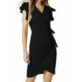 Damen Arbeitskleidung Wickelkleid Elegant B¨¹ro Täglich Minikleid Rüsche Patchwork V Ausschnitt Kurzarm Glatt Regular Fit Schwarz Wein Dunkelblau Sommer Herbst S M L XL 2XL