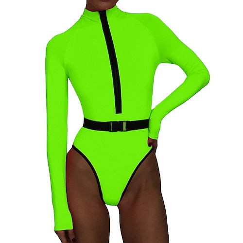 Damen Rash Guard Badeanzug Frontreißverschluss Spandex UPF50 Schnelltrocknend Langarm Bodysuit Badeanzug Surfen Strand Wassersport Sommer Image