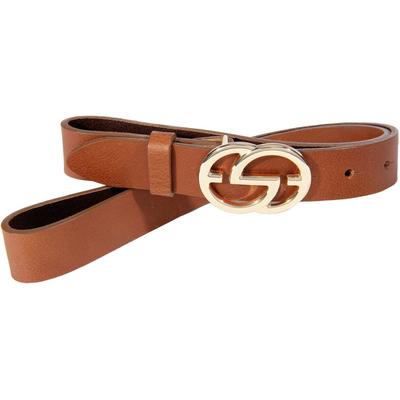 Koppelgürtel SILBERGIFT, Damen, Gr. 90, braun (cognac), Rindsleder, modisch, Gürtel, mit glänzend polierter goldfarbener grafischer Schließe Image