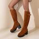 Wide Calf Boots for Women Soft Sole Platform Boots Mid Calf Elastic Chunky Block Heel Leather Knee High Knight Booties Round Toe High Boots (Brown 6.5)