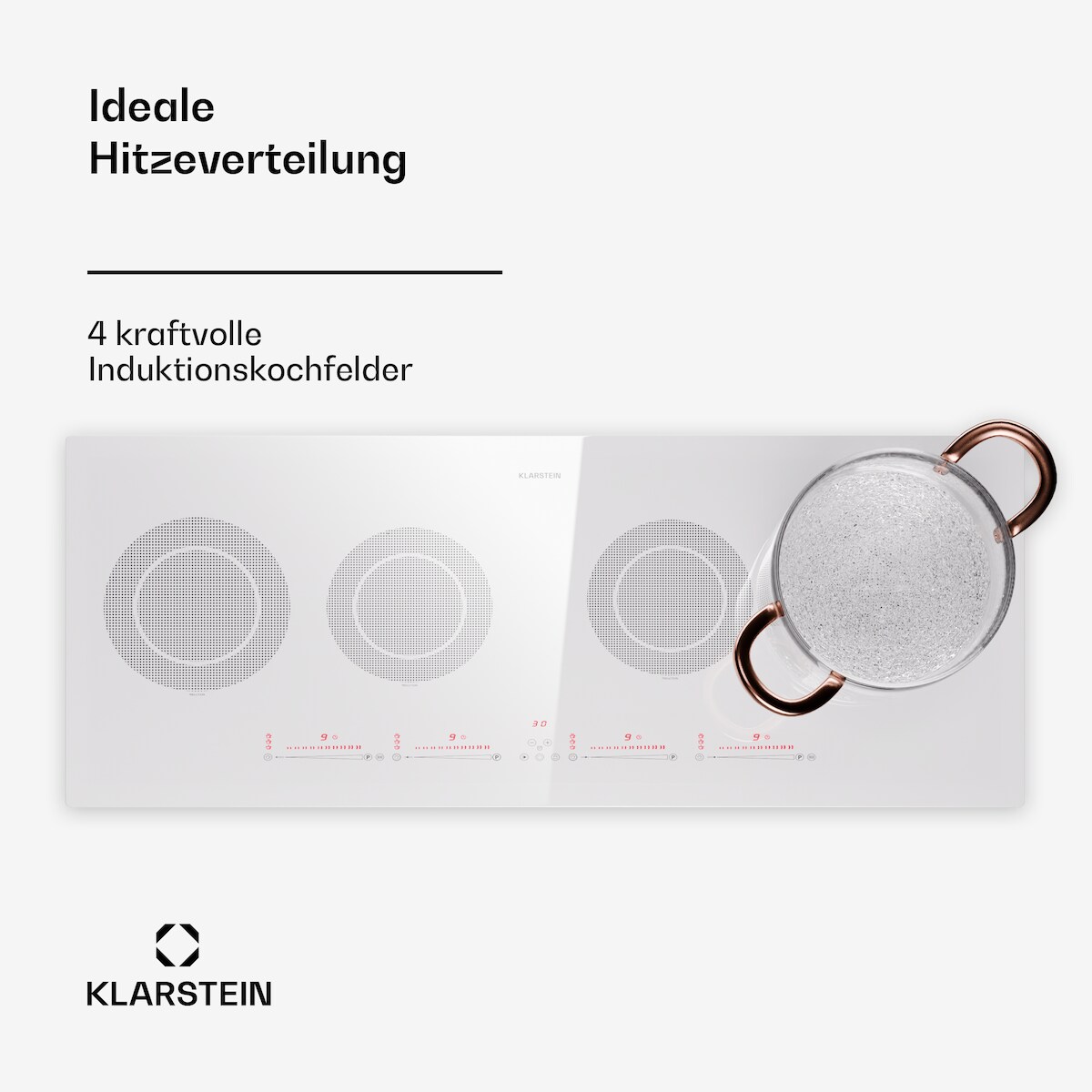 Klarstein Masterzone Slim Round Induktionskochfeld Einbau 4 Kochzonen ThermoBoost max. 7200 Watt Weiß Image