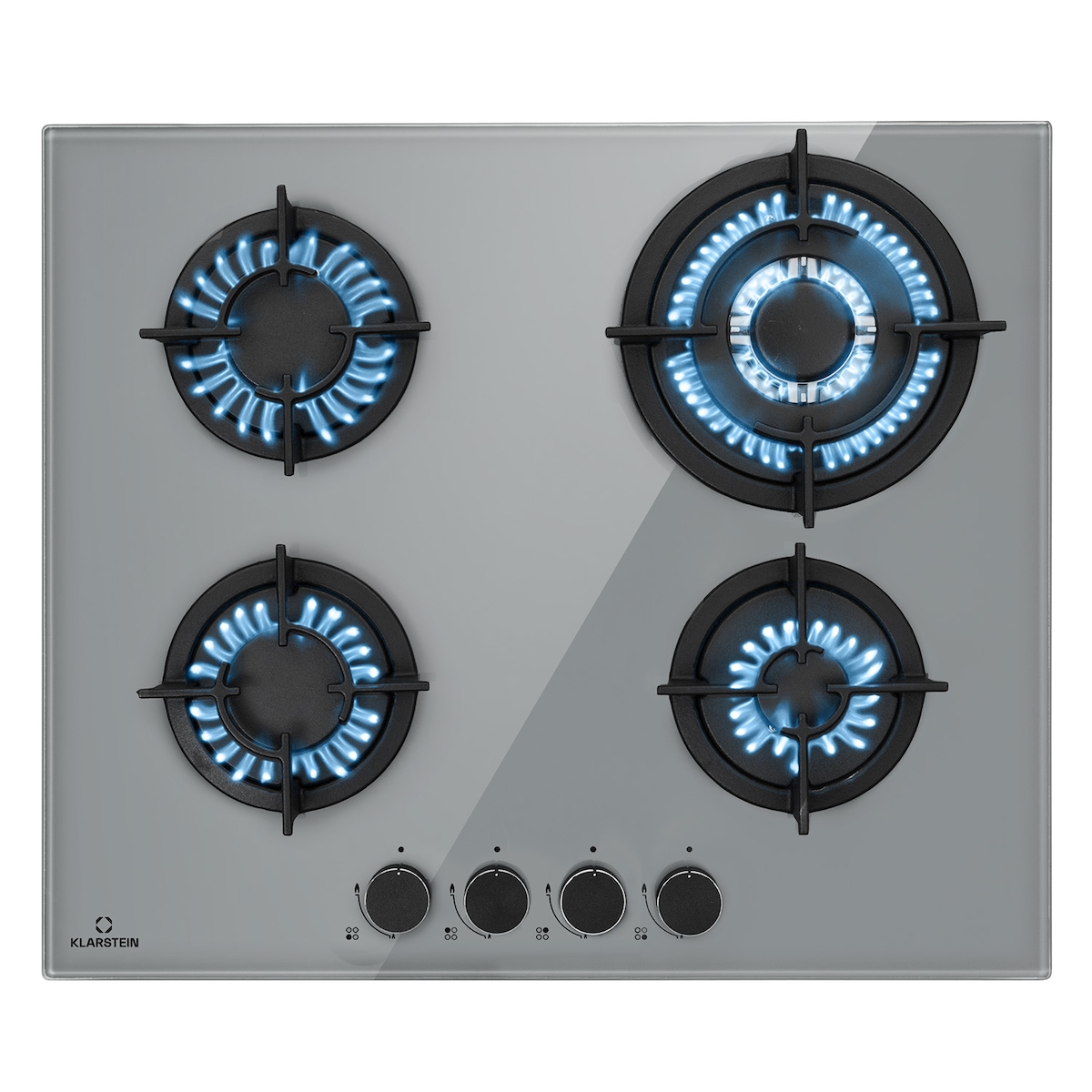 Klarstein Firetale Gaskochfeld 4-flammig 60 cm Aluminium-Brenner inkl. Schlauch und Druckminderer Grau Image