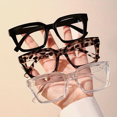 TEMU 3pcs Women' Frame Clear Glasses, Fashionable Flat Lens , Vacation Decorative Eyewear, , Pc Lens, Plastic Frame, , Square Shape, No Accessories Included