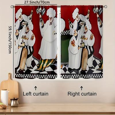 TEMU 1pc Curtain/2pcs Door Curtain Coffee Shop Farmhouse Kitchen Curtain, Layered Curtain, Pole Pocket 3d Print Filter Curtain, Used In Kitchen, Living Room, Office, Bedroom, Home Decoration