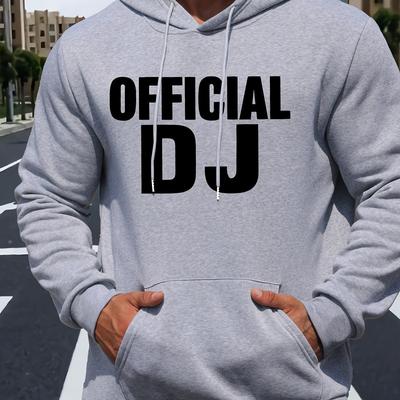 TEMU Men's Official Dj Casual Hoodie - 100% Polyester Knit Fabric, Stretch, Hooded Collar, Long Sleeve Pullover For Fall/winter - Comfortable & Sweatshirt Image