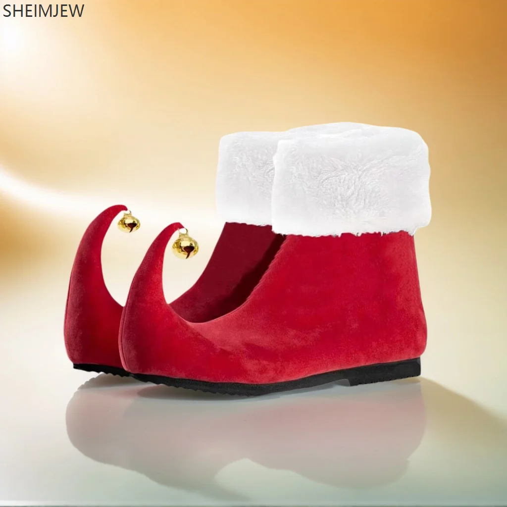 Weihnachten Erwachsene Elf Santa Claus Schuhe Rote Stiefeletten mit Glocken Rollenspiel Zubehör Party Bühne Leistung Requisiten Unisex 2025