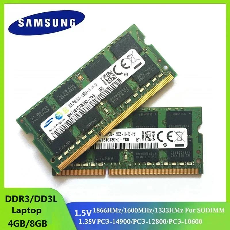 1/2PCS SAMSUNG Laptop Ram DDR3 DDR3L 8GB 4GB 1333Mhz 1600Mhz 1866Mhz SODIMM PC3-10600 12800 14900 Notebook 1,35V PC3 RAM Speicher Image