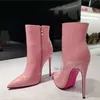 Rosa Sohle glänzende Leder Stiefeletten spitzen Zehen sexy High Heels Reiß verschluss weiß \ braun \ schwarz Stiefeletten Luxus große Schuhe für Frauen