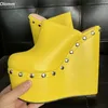 Olomm neue Mode Frauen Plattform Pumps sexy Nieten Keile High Heels runde Zehen hübsche gelbe Schuhe Damen plus uns Größe 5-15