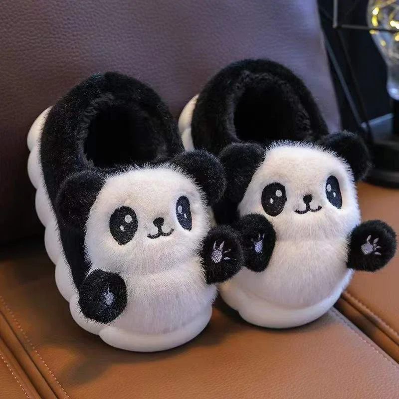 Kinder Winter Hausschuhe Baumwolle Schuhe Niedlichen Cartoon Panda Slipper Kind Dicken Sohlen Hause Warm Non-slip Indoor Mutter Kinder Schuh