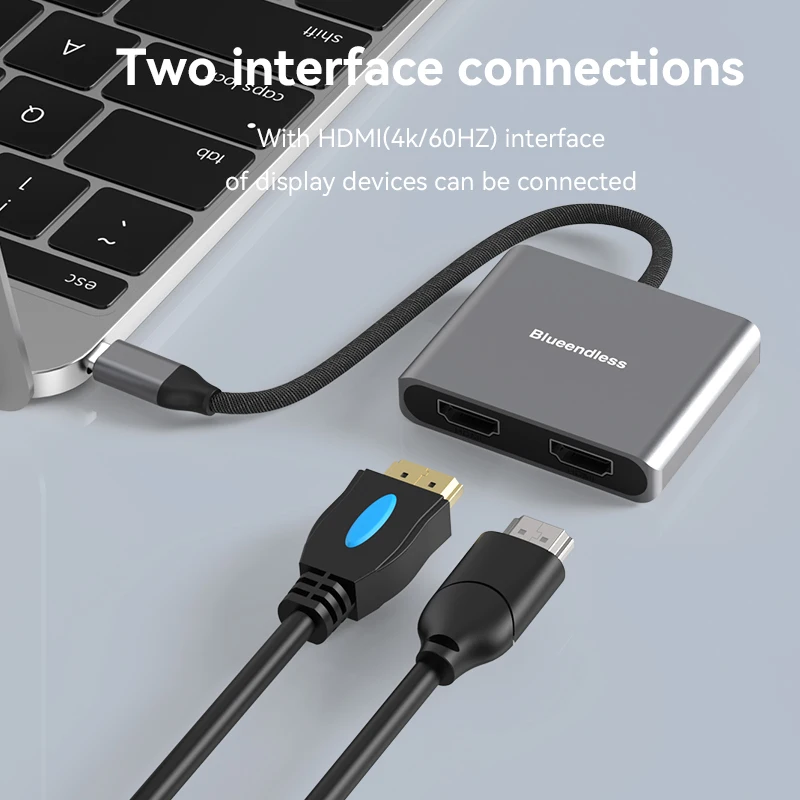 Blueendless TYP C auf Dual HDMI kompatibler USB C Hub Splitter 4K 60HZ Dual Screen Expantion für MacBook Handy PC Image