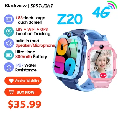 Blackview Z20 4G Smart Watch Kinder 800 mAh Videoanruf GPS WiFi Tracker Standort SOS Anruf Zurück Monitor Telefon Uhr Smartwatch Image