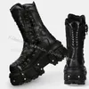 Gothic Stiefeletten Plattform Rock Punk Echtes Leder Slip-On Mode Sexy Concise Frauen Schuhe Neueste