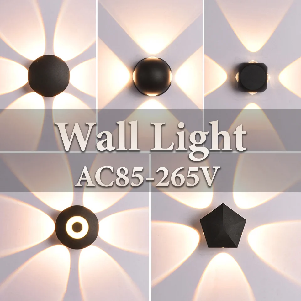 LED-Wandleuchten für den Außenbereich, Innenbereich, AC85–265 V, 4 W-12 W, Auf- und Ab-Wandleuchten, moderne Lichtdekoration für Zuhause, Garten, Schlafzimmer, Wohnzimmer