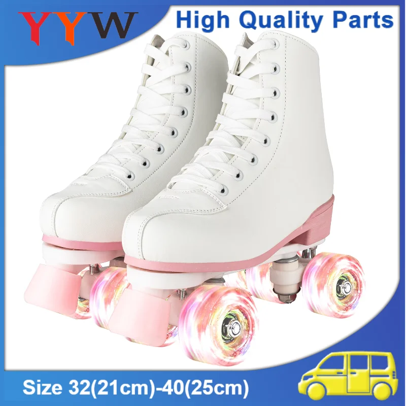 Flash zweireihige Rollschuhe für Damen und Mädchen, Anfänger, 4-Räder, Skateschuhe, Outdoor-Skating-Training, Quad-Turnschuhe, Größe 32–40