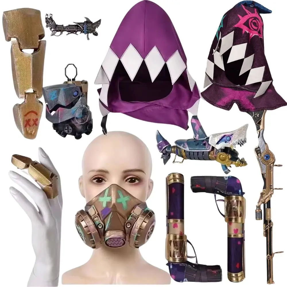 Arcane Jinx Cosplay Gürtel Handschuhe Finger Waffen Hexcore Kristall Halskette Schlüsselanhänger Pistole Maske Kapuze Kostüm Zubehör Halloween Image