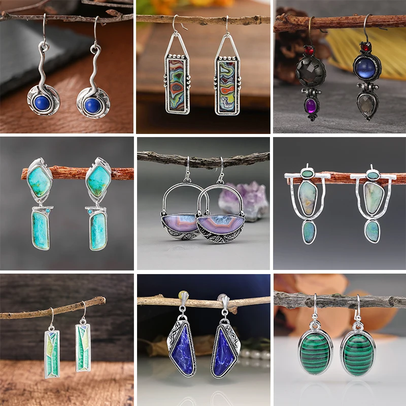 Vintage Boho-Schmuck, synthetische Türkis-Ohrringe, Damen, elegant, lässig, täglich, Hundert mit Teilen, Urlaub, Party, exquisite Geschenke Image