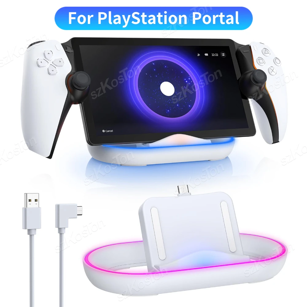 Charging Dock Station for Playstation Portal Game Consoles Bracket Charger Stand for PS Portal with RGB Light and USB C Cable