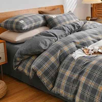 100% Cotton Bedding Quilt Cover Set with Pillowcase Japan Style Grid housse de couette 220x240 Duvet Cover set King Size