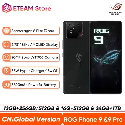 ROG Phone 9 & 9 Pro 5G Gaming Phone Snapdragon 8 Elite 6.78'' 185Hz E-Sports LTPO Display 50MP LYT 700 Camera 5800mAh NFC Mobile