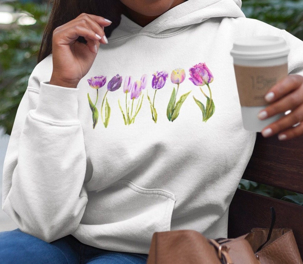 Felpa con cappuccio floreale Felpa con cappuccio a tulipano Felpa con cappuccio floreale Felpa con cappuccio primaverile Regalo per lei Felpa Maglione