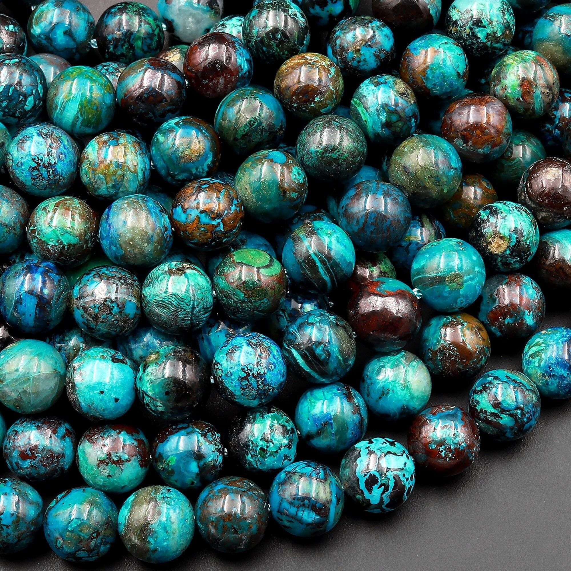 AAA Rare Shattuckite naturale genuina da 6 mm, 8 mm, 10 mm, 12 mm, 14 mm, 16 mm Perle rotonde Azzurrite, Crisocolla, Malachite Pietra preziosa dal Con