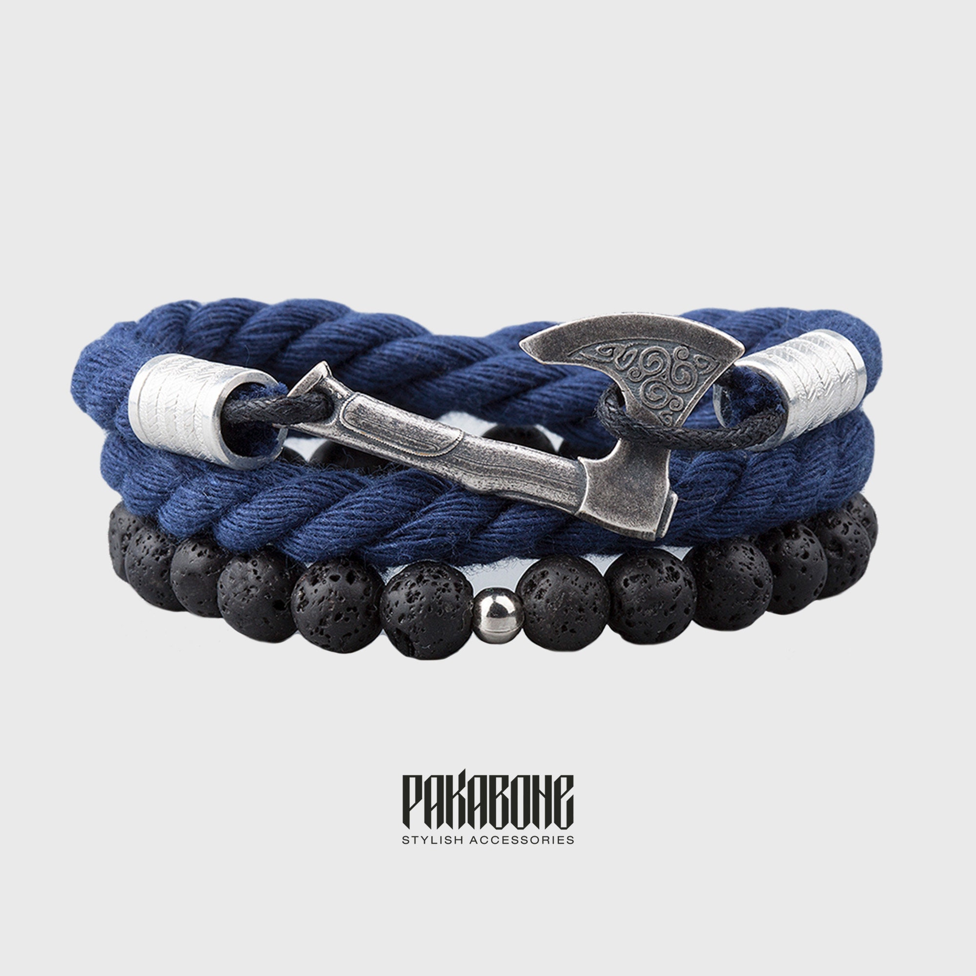 Set di bracciali vichinghi da uomo, bracciale con ascia norrena e perline in pietra lavica, bracciale nordico da uomo, gioielli vichinghi da uomo, set