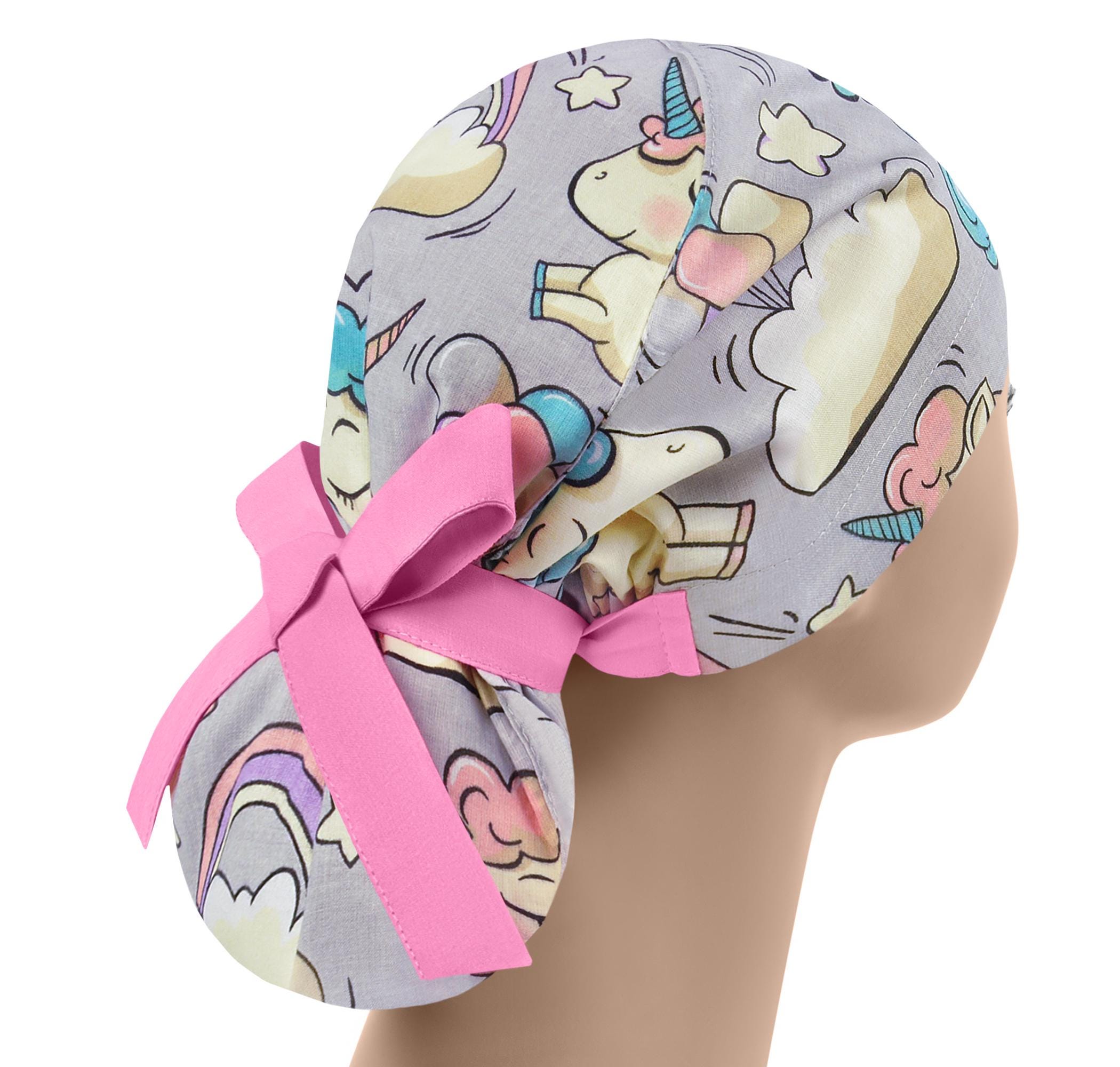 Cappelli da chirurgo con coda di cavallo, cuffia da chirurgo, cappello da chirurgo chirurgico, cuffie da chirurgo da donna, berretto grigio unicorno