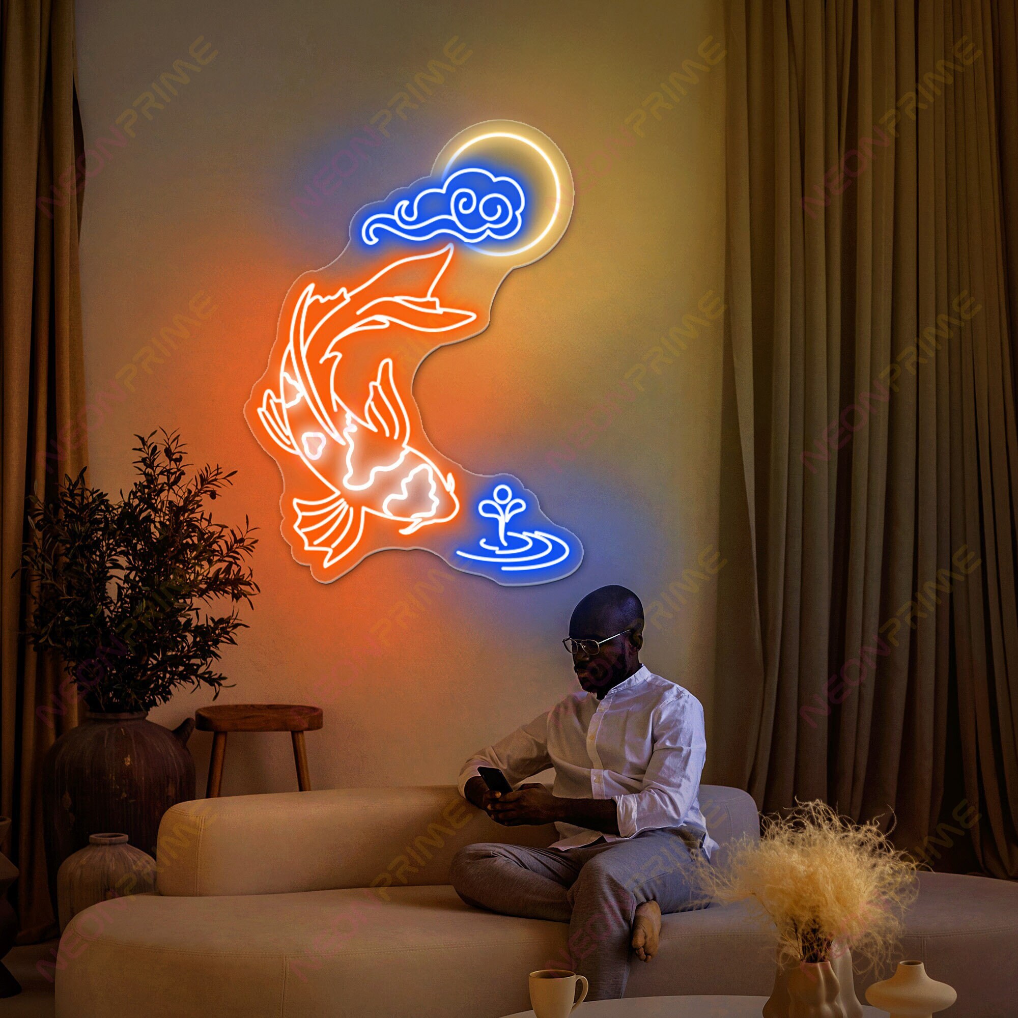 Koi Fish Neon Sign Custom Japan Neon Sign Moon Neon Sign Japanese Neon Sign Koi Lover Gift Personalizzato Japan Neon Sign Wall Decor Neon Sign