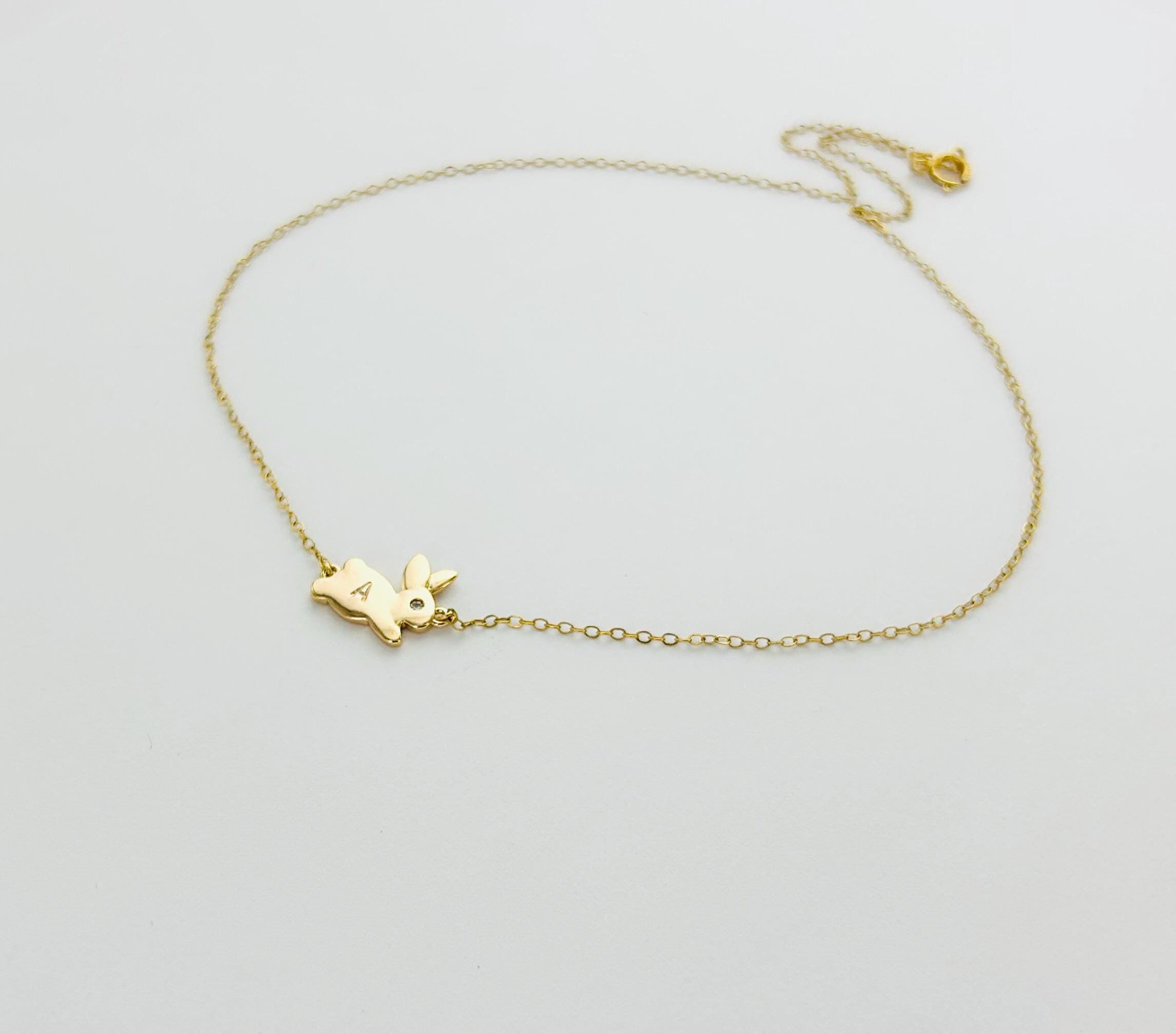 Collana con iniziale a forma di coniglietto, placcata in oro, collana con iniziale, iniziali personalizzate, coniglio, collana con nome coniglietto pe
