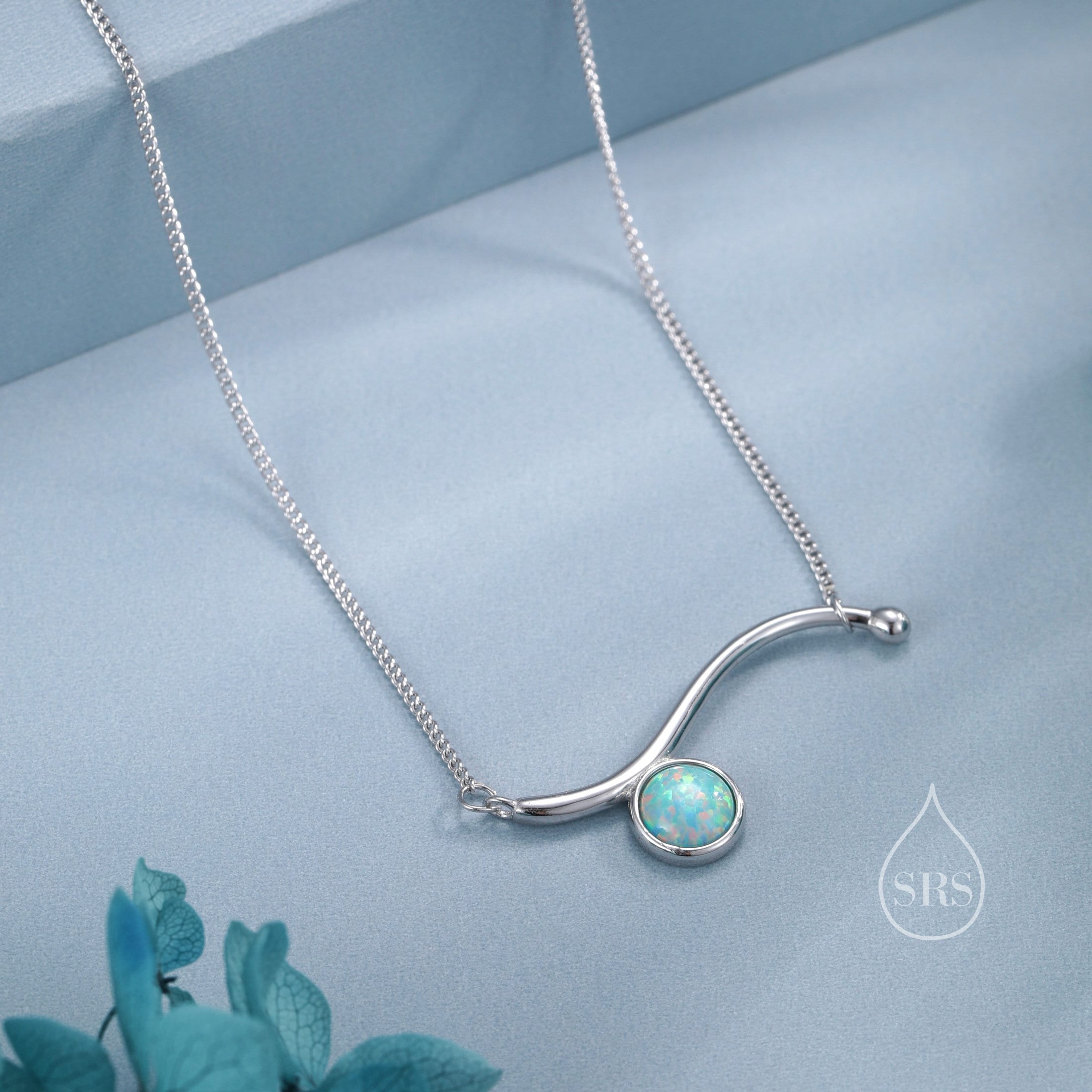 Collana con ciondolo a forma di onda in opale verde acqua in argento sterling, argento o oro, collana a forma di onda in opale, collana in opale da la