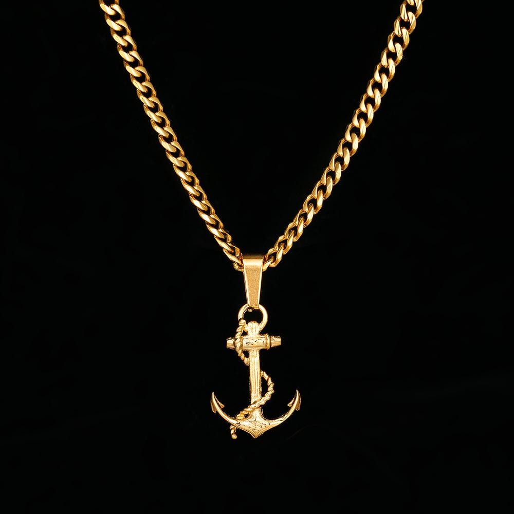 Collana con ciondolo a forma di ancora in oro 18 carati - Collana in oro da uomo - Mini ciondolo in oro da uomo - Ciondolo a catena in oro, Gioielli d