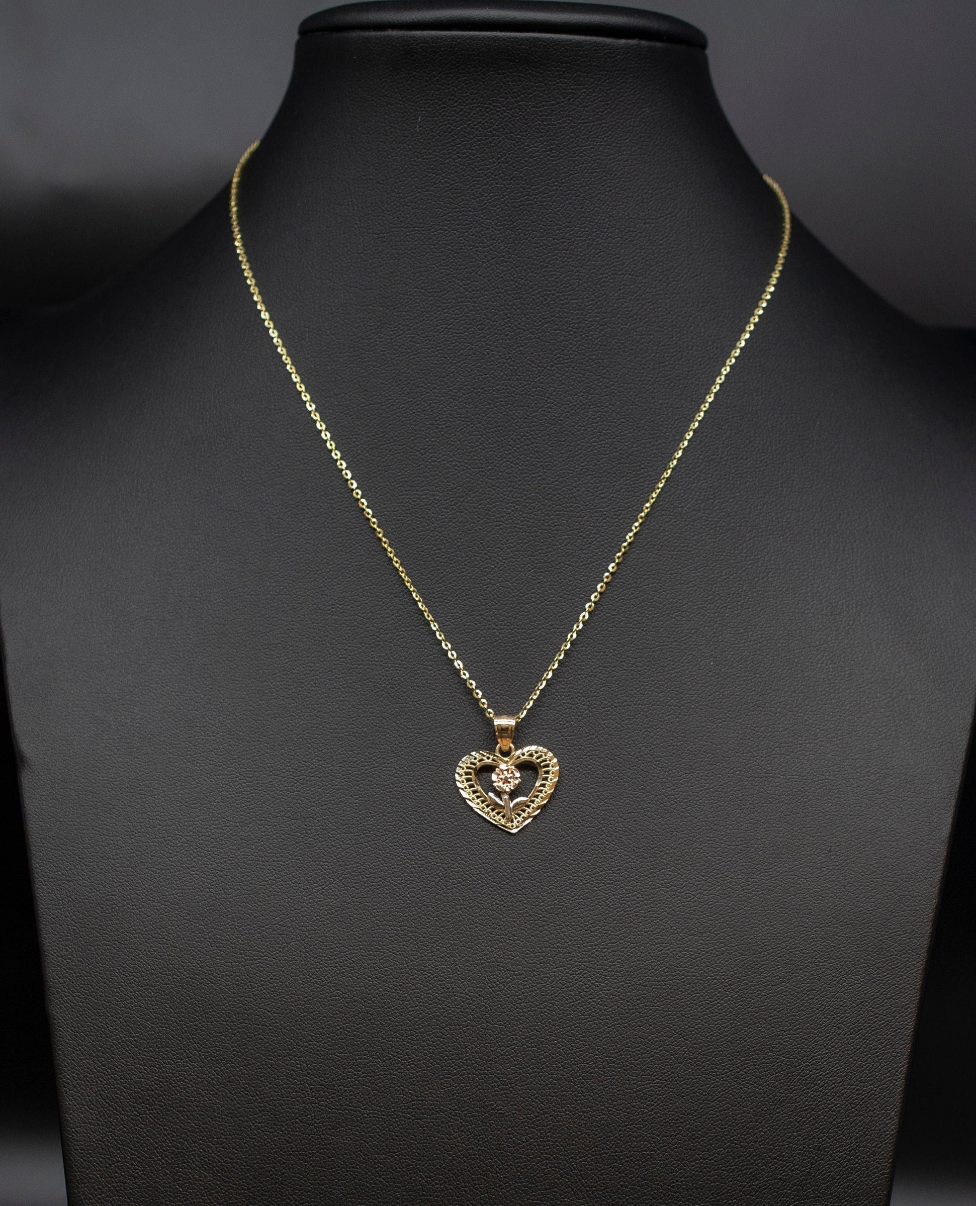 Collana a forma di cuore in oro vero 14k, ciondolo a forma di cuore in oro massiccio 14k, collana a catena massiccia in oro vero 14k da 1,3 mm, ciondo