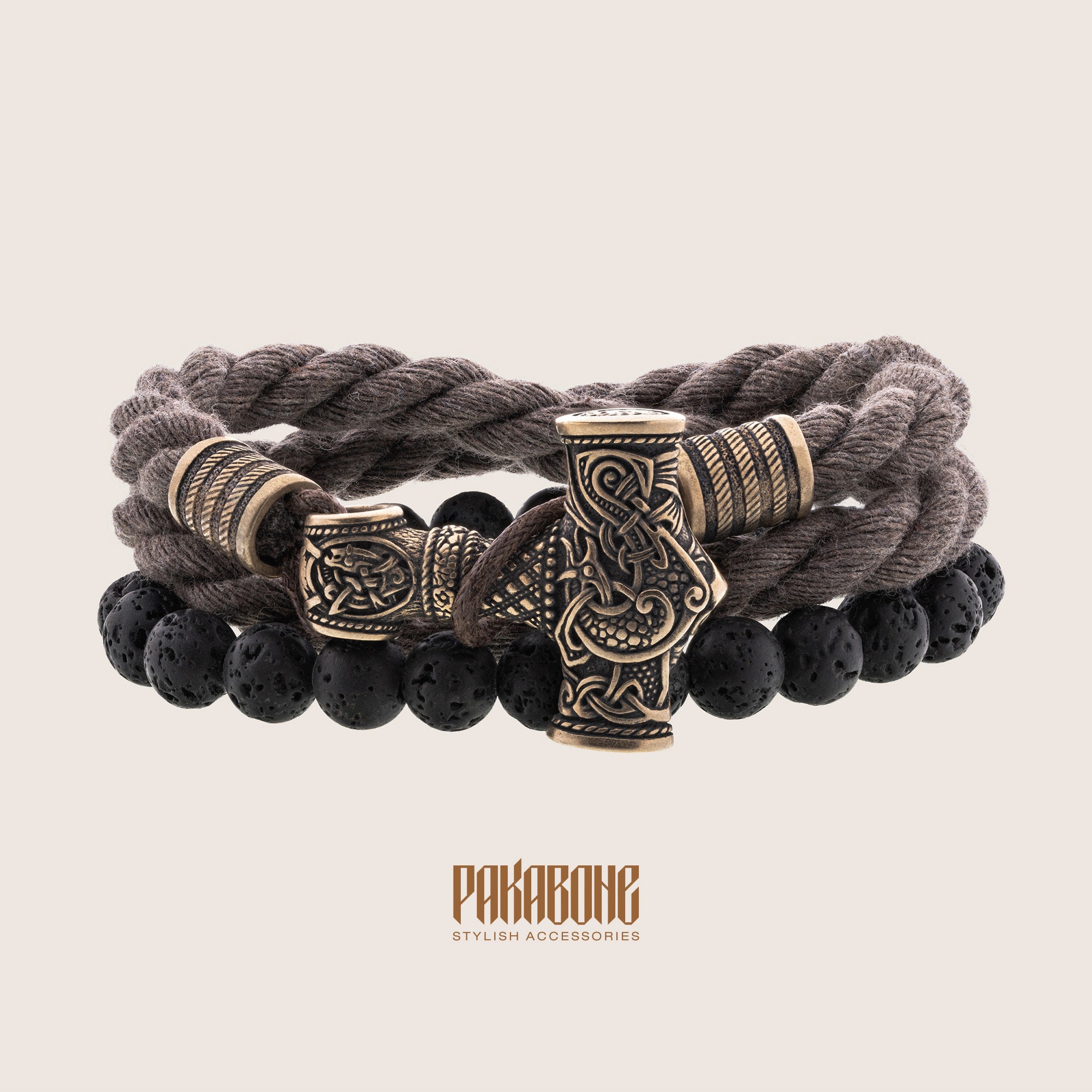 Set di bracciali vichinghi da uomo, bracciale Mjolnir con martello di Thor, gioielli da uomo, bracciali in pietra lavica e corda di cotone, regalo di