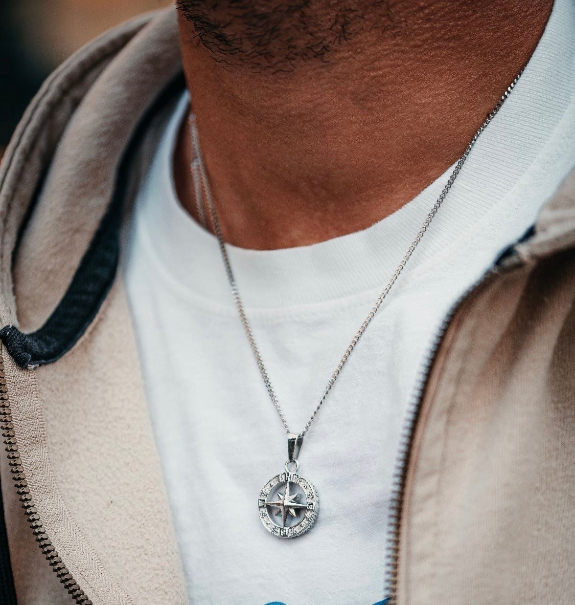 Collana da uomo, collana con bussola in argento, ciondolo in argento con stella polare da uomo, collana da uomo, gioielli con collana in argento da uo