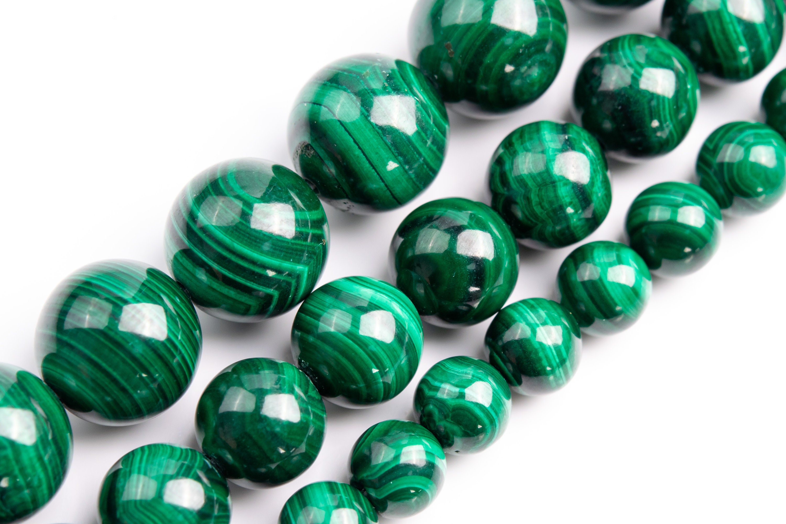 Perline di malachite verde intenso, perline rotonde sciolte in pietra preziosa naturale di grado AA, 4 mm, 6 mm, 8 mm e 10 mm, opzioni per lotti all'i