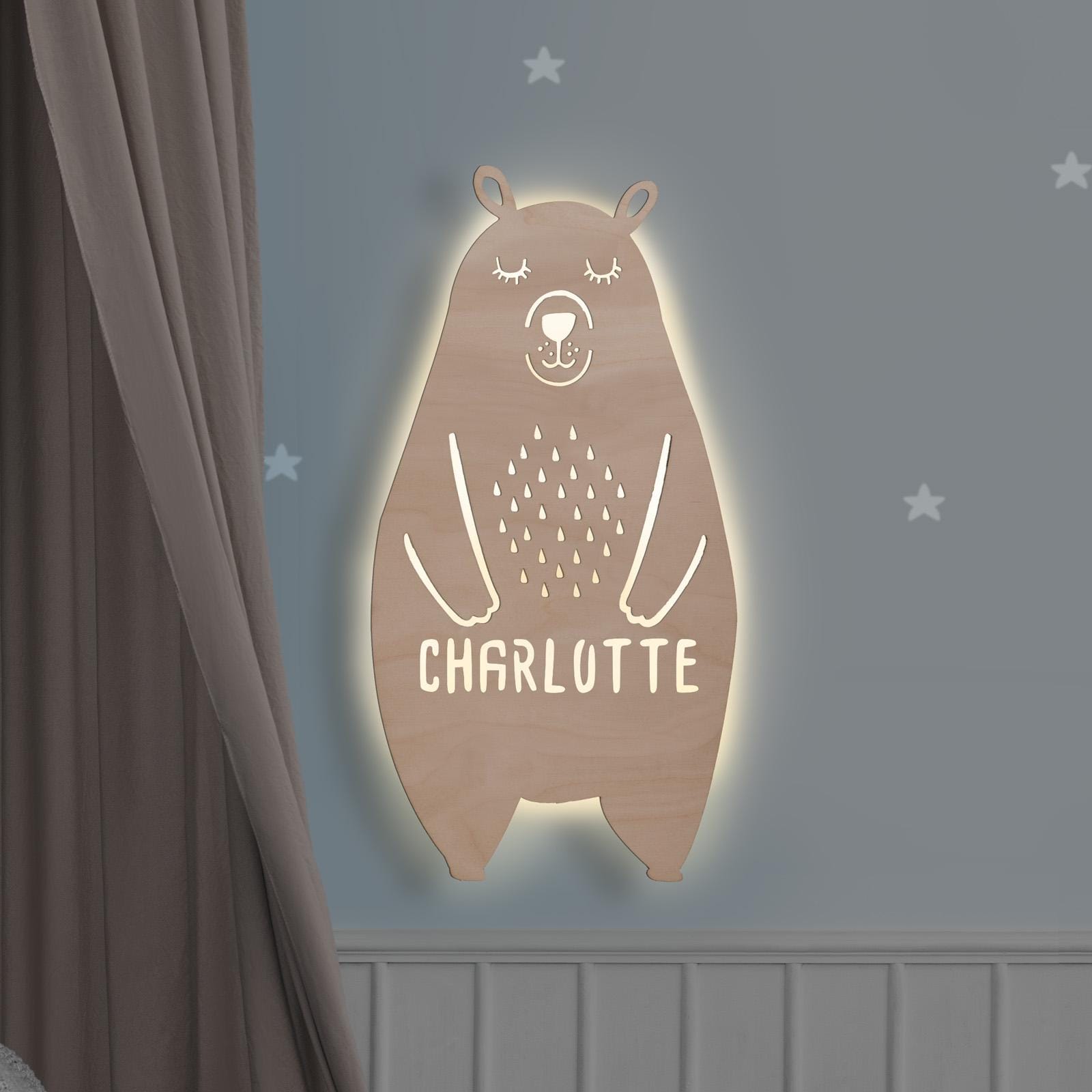 Lampada da parete personalizzata a forma di orsetto in legno, regalo per baby shower, luce notturna a LED, luce notturna per bambini, lampada per bamb