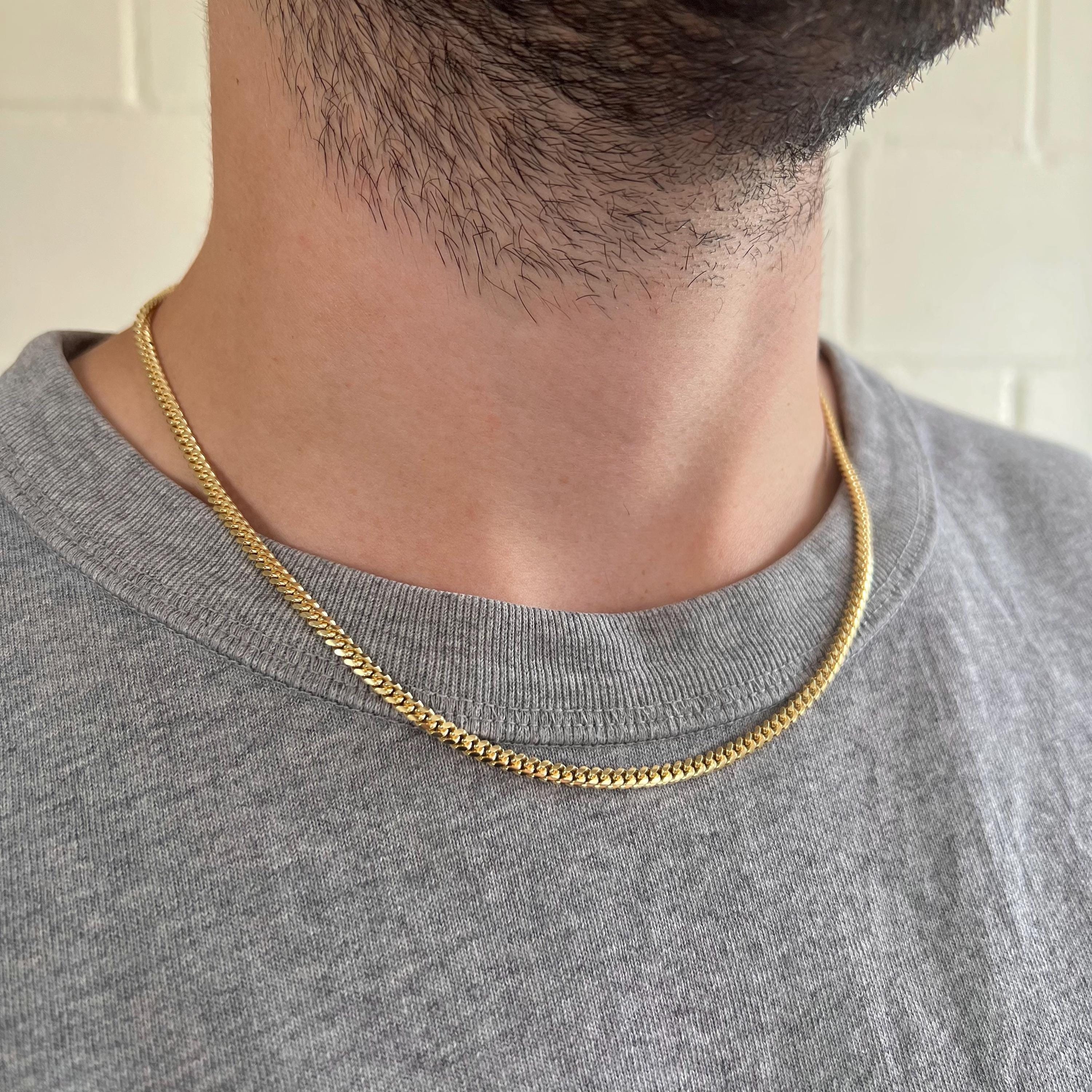 Catena da uomo in oro - Catena cubana in oro da 4 mm - Catene da uomo in oro - Collana da uomo in argento sterling 925 placcato oro - Gioielli da uomo