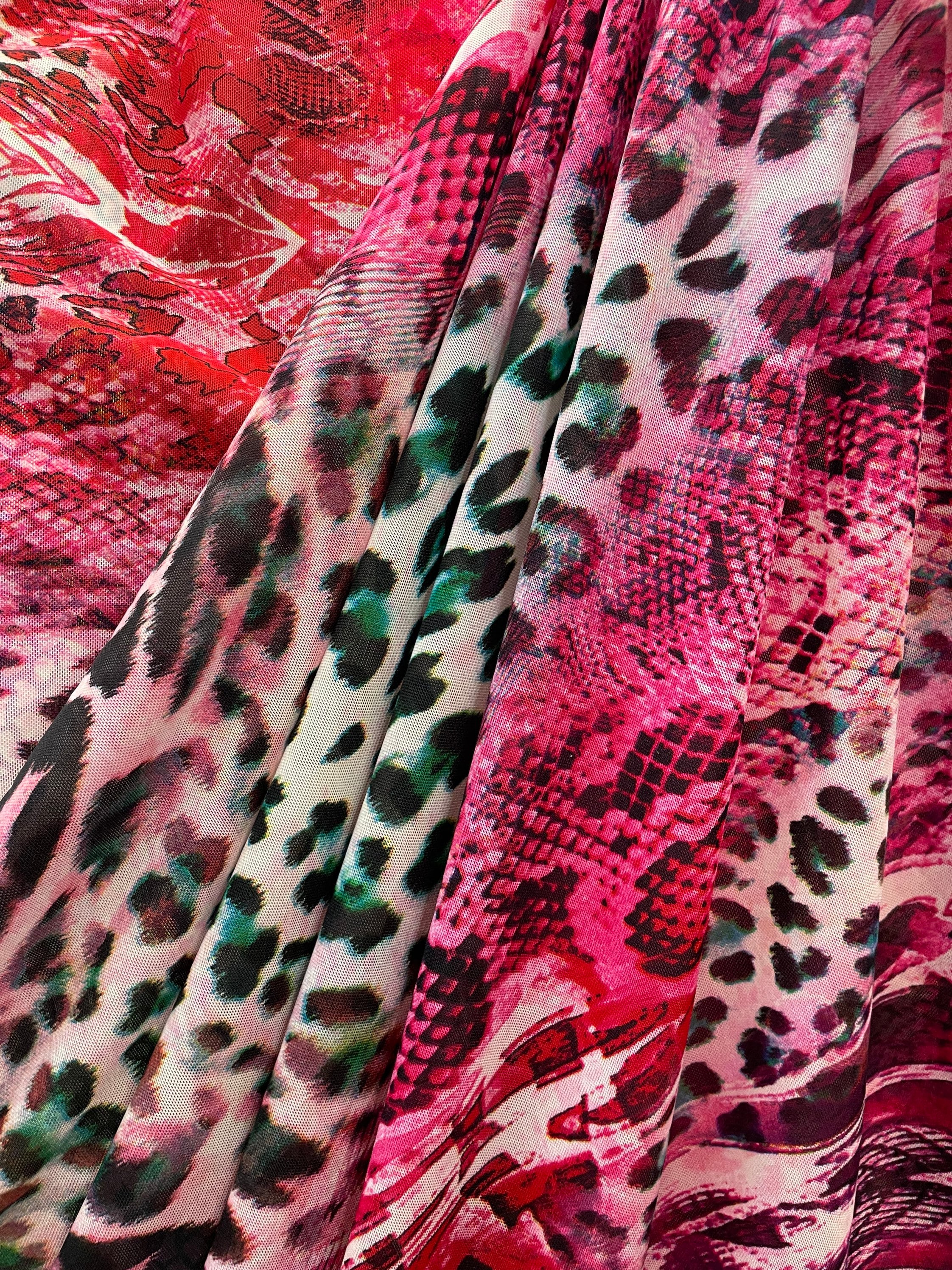 Nuovo tessuto a rete con stampa astratta/ghepardo/serpente tie-dye, venduto tagliato su misura - Nylon Spandex elasticizzato in quattro direzioni, tes